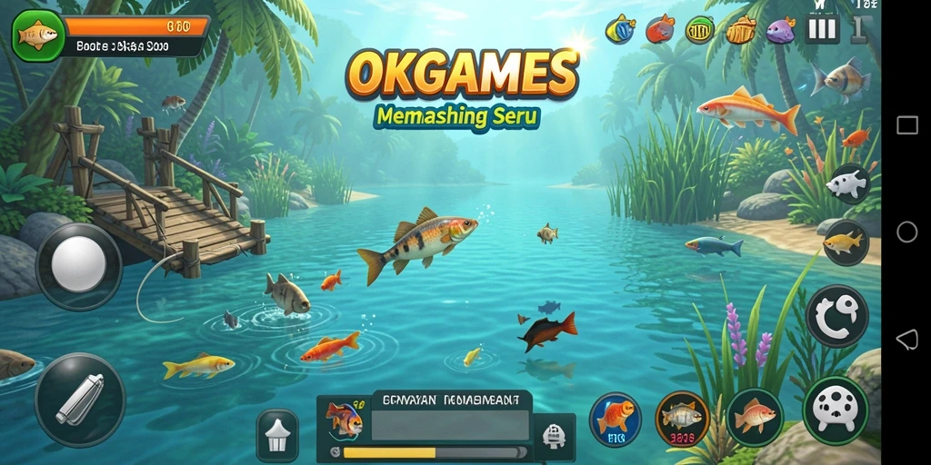 Screenshot gameplay OKGAMES menampilkan pengalaman memancing yang seru.