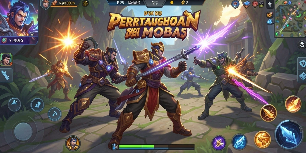 Tampilan aksi seru dalam gameplay MOBA PK95.