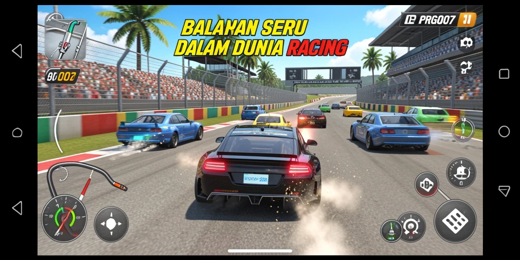 Gameplay seru PRG007 dengan balapan menegangkan di lintasan.