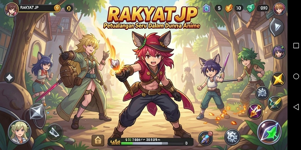 Tampilan gameplay RAKYATJP yang penuh warna dan dinamis.