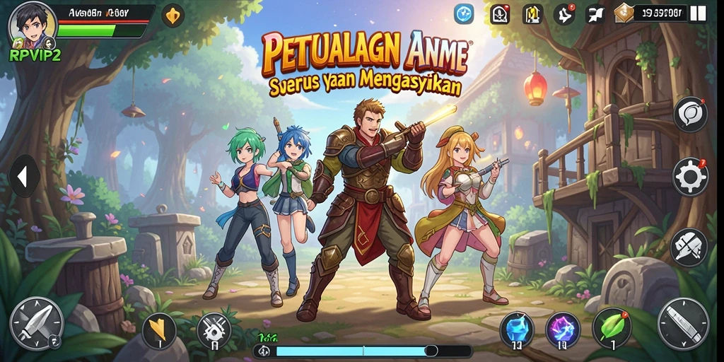 Screenshot gameplay RPVIP2 dengan karakter anime yang beraksi.